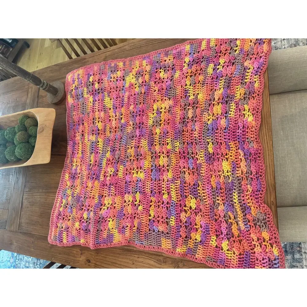 Vintage Handmade Pink Crochet Afghan Throw Blanket